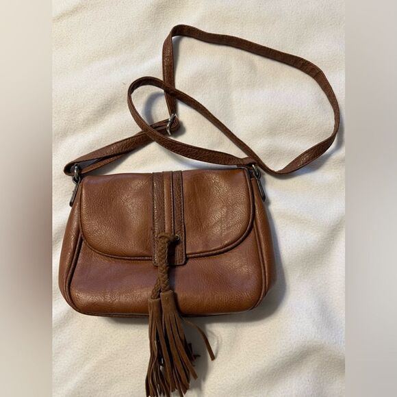 Brown Faux Leather Crossbody with a tassel - Picture 1 of 6